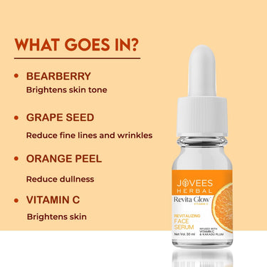 Jovees Herbal Revita Glow Vitamin C Face Serum Infused with Vitamin C & Kakadu Plum |Reduces Dark Spots|For Naturally Glowing Skin | For All Skin Type | 30ml
